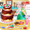 Elsa and Anna cake baking